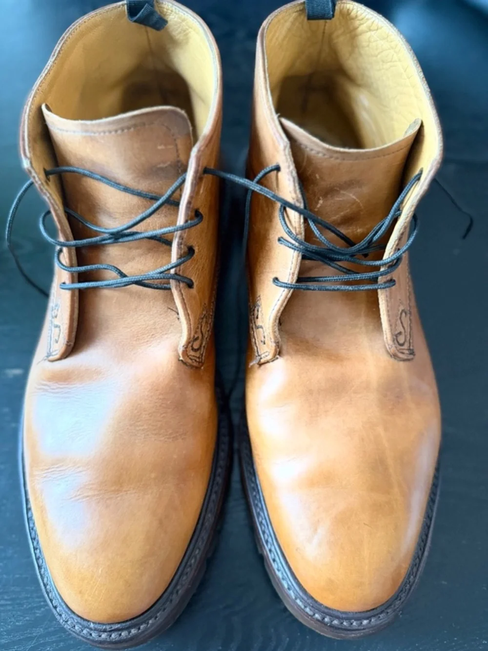 Oliver Sweeney Hoffman Cognac Leather Chukka Boots Vibram Sole Size 9.5 US